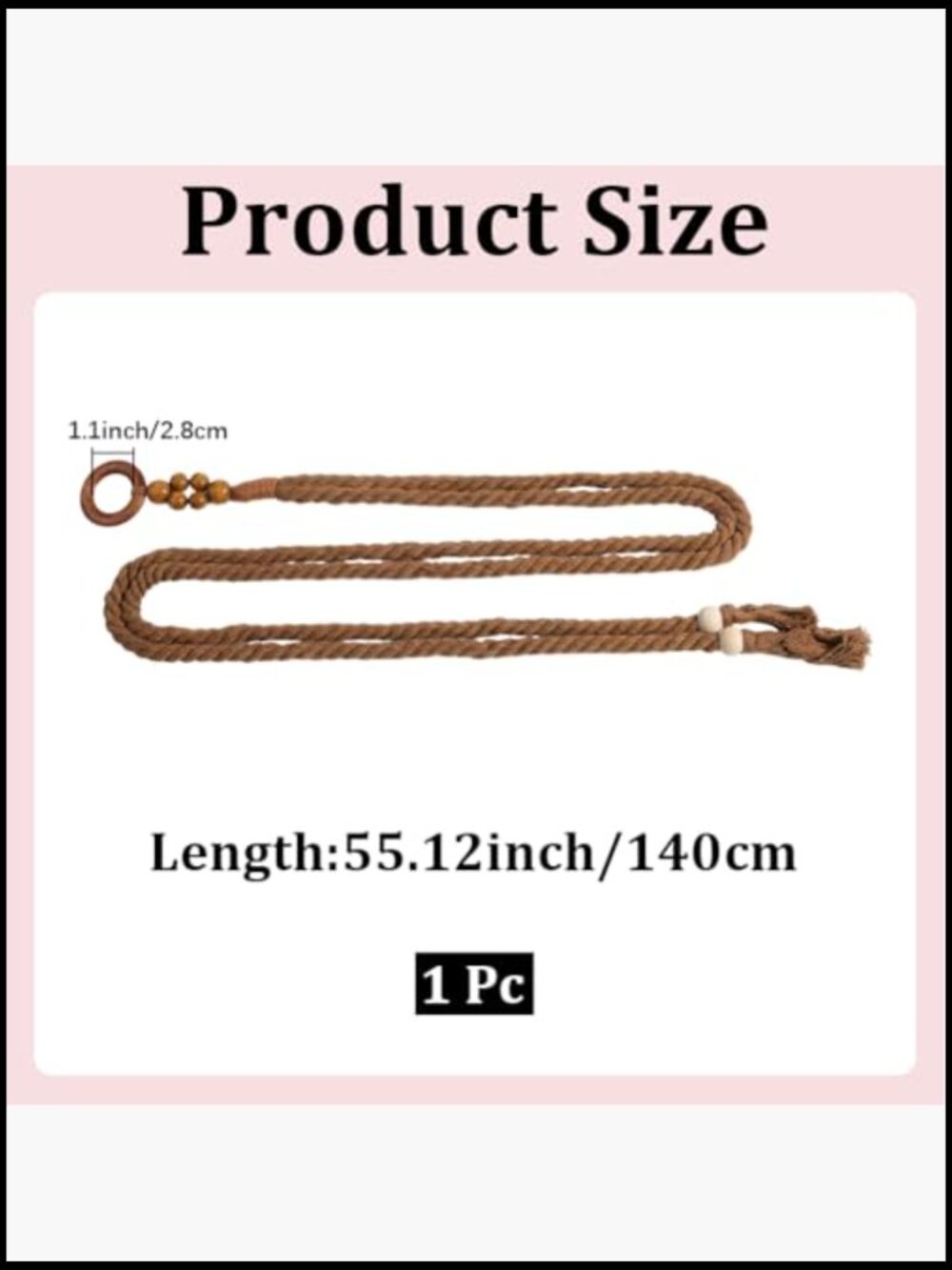 Cotton Bohemian Woven Belt with Tassel Bead Ring Adjustable Waist Wrap - Picture 3 of 6
